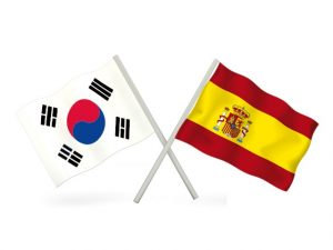 Banderas España y Corea del Sur.